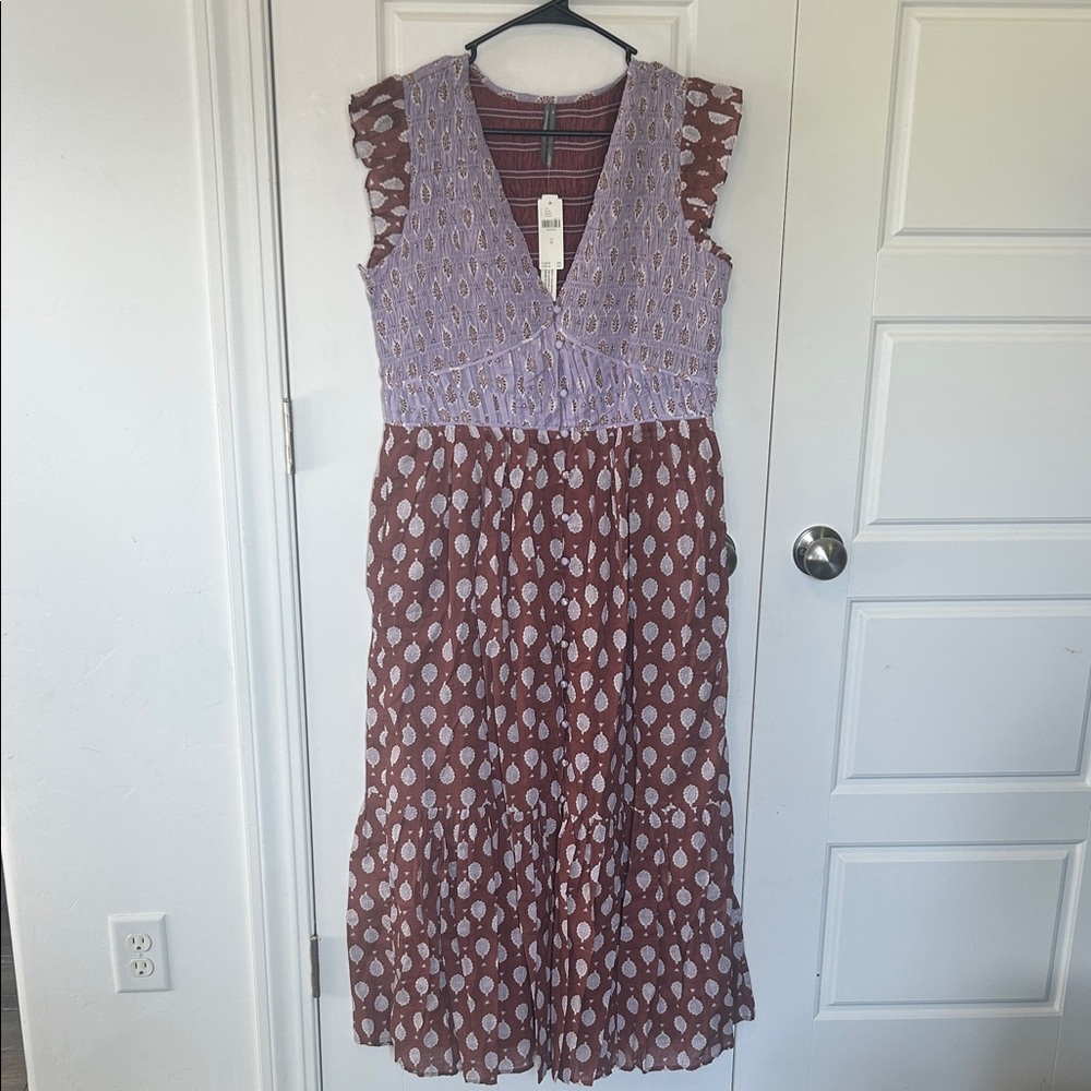 Anthropologie Purple and Brown Midi Dress
